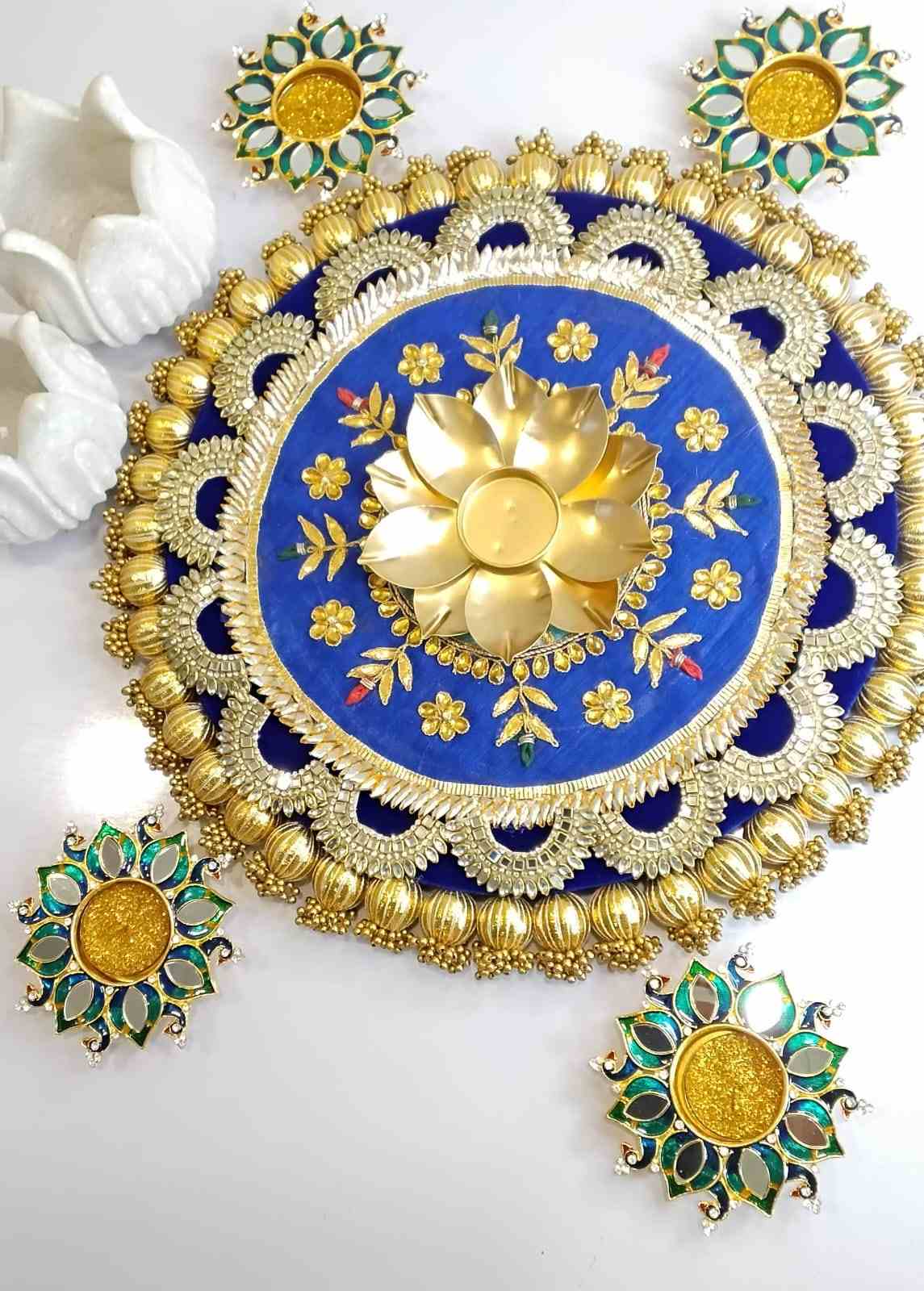 Peacock Diya and Gotta Rangoli Set