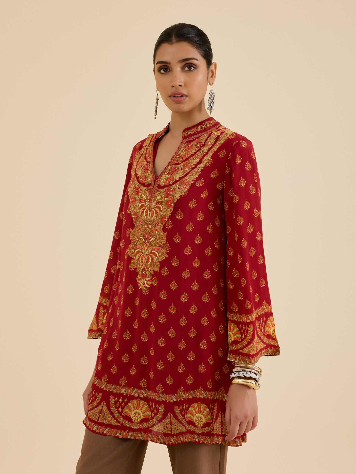 Red Beige Nazia Kurti