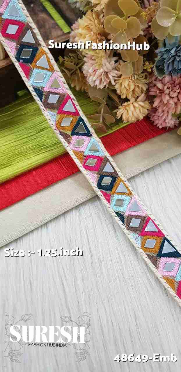 Light Multy Geometric Triangle & Rectangle Mirror Lace – 48649-Emb