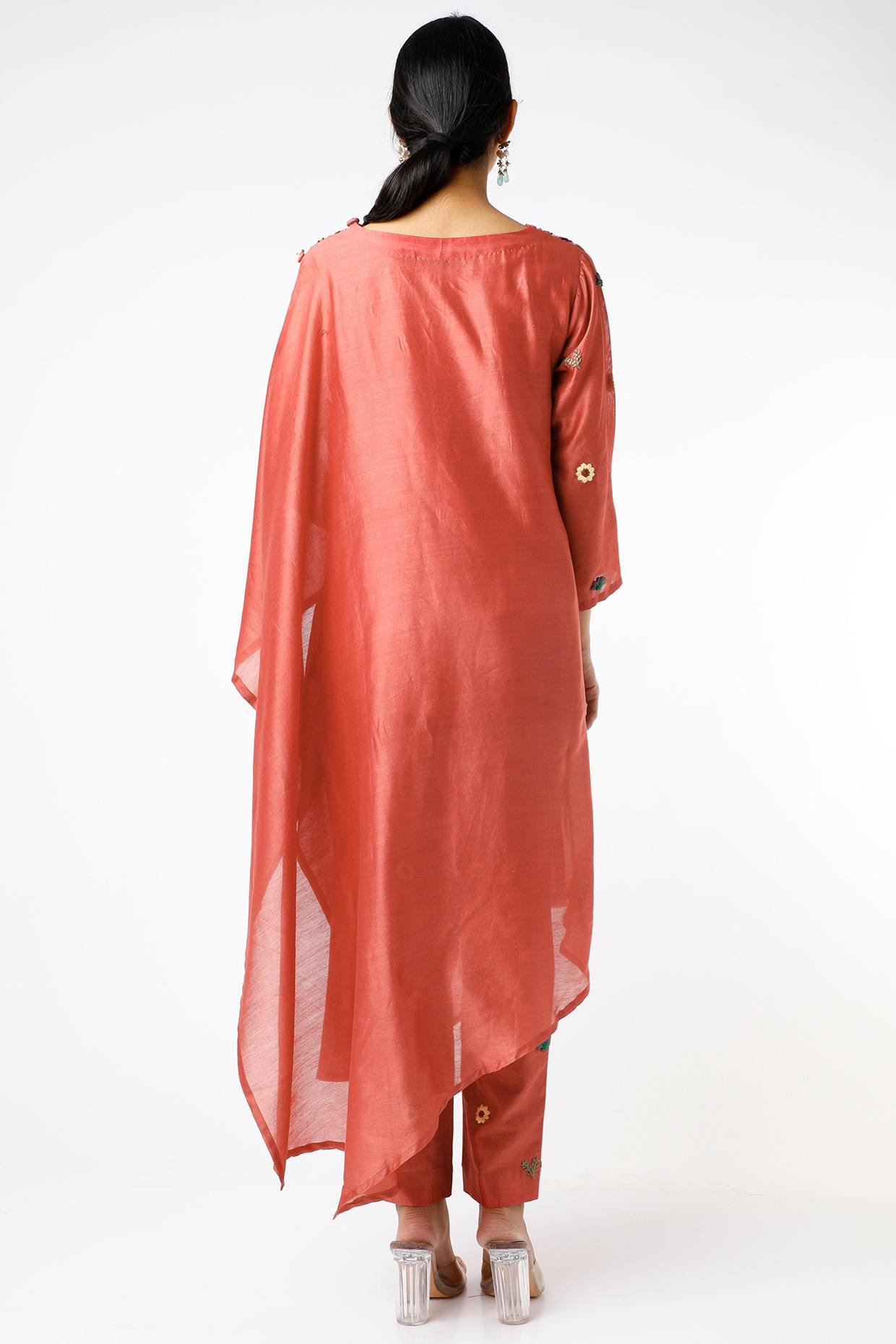 Rust Embroidered kaftan Kurta Set