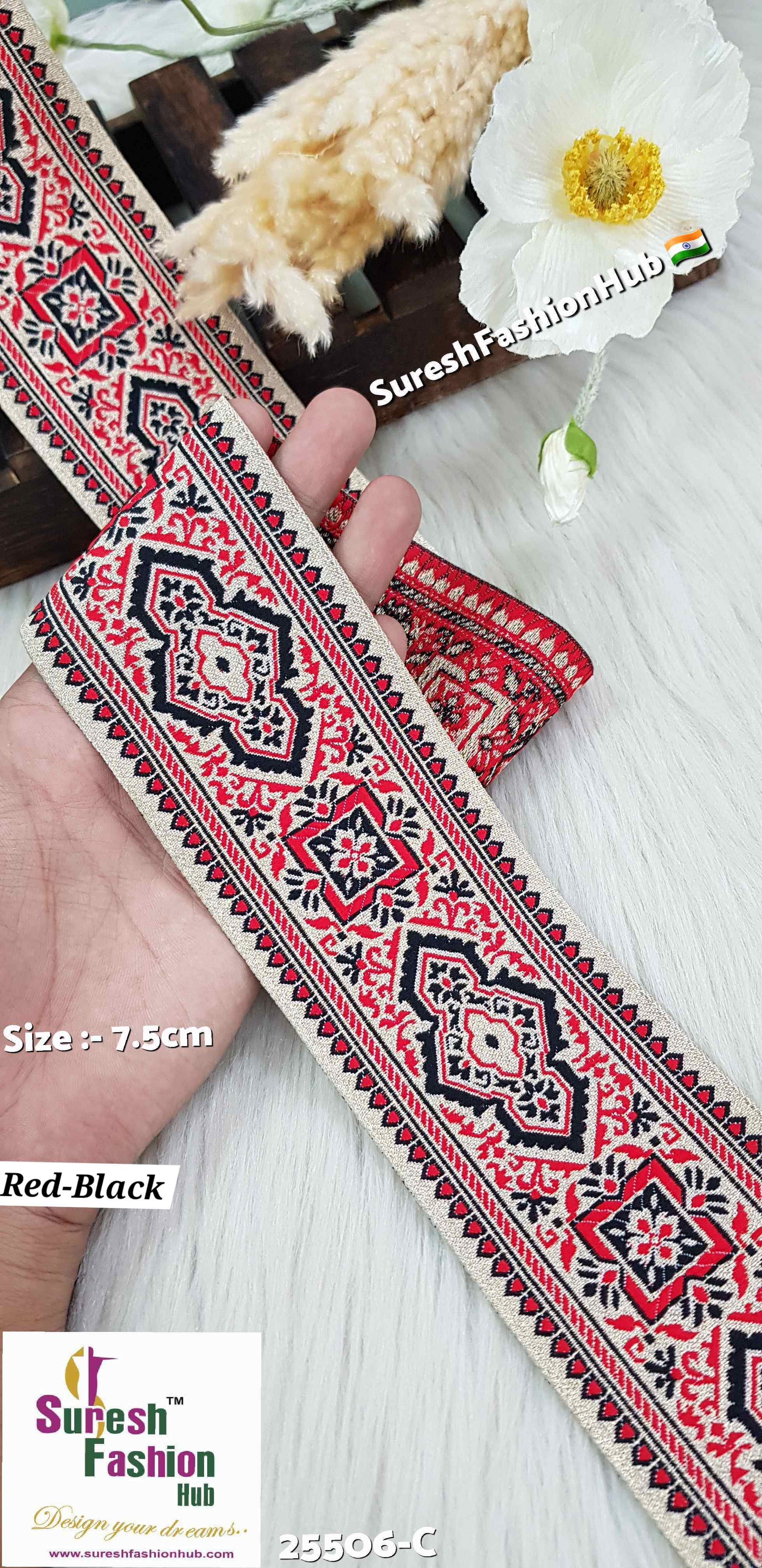 Red+Black Grace Banarasi Floral Trim