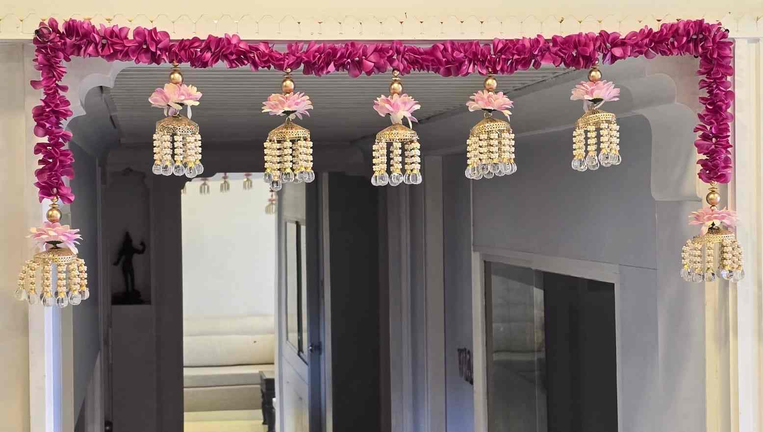 Floral bandarwal with Crystal drop jhoomer