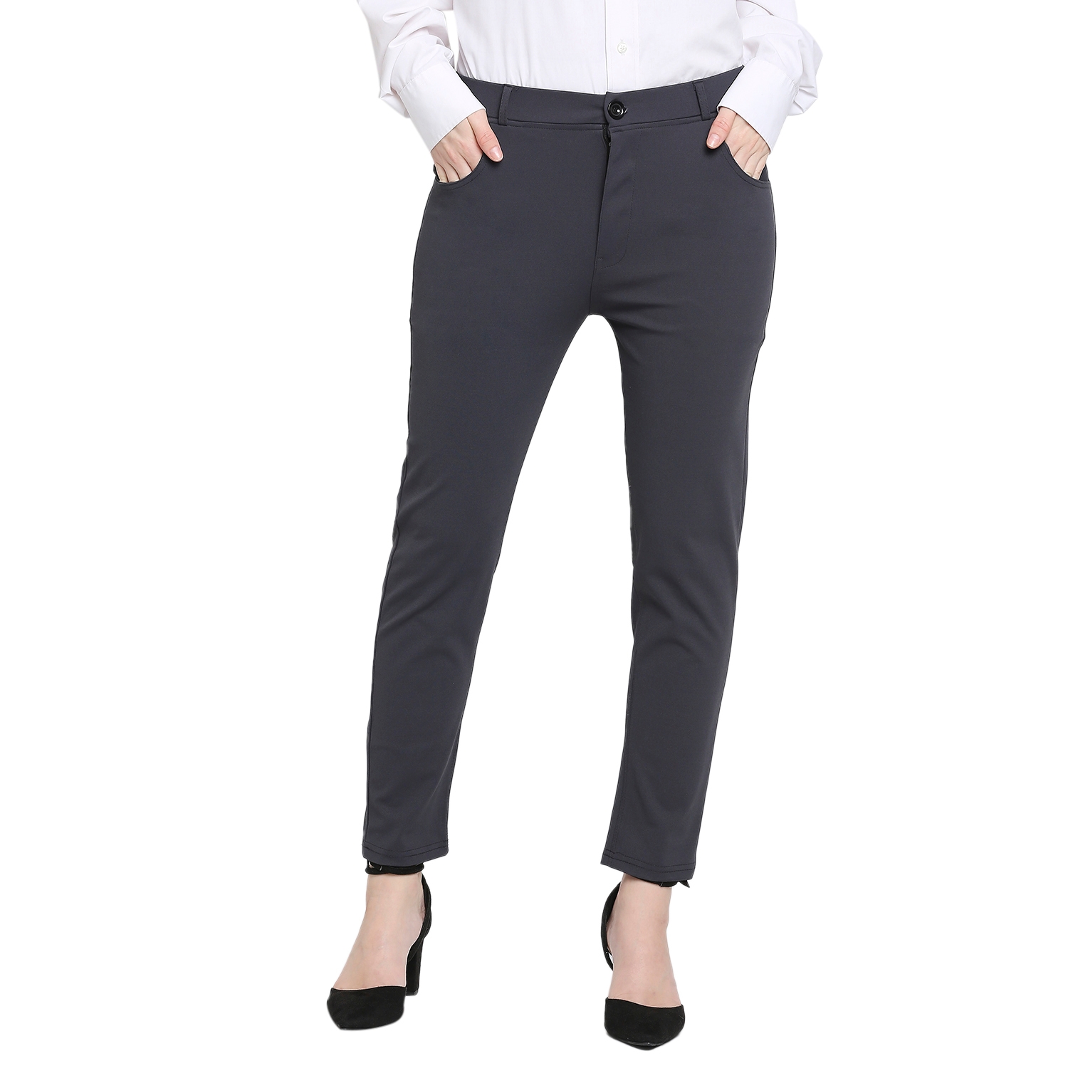 Buy Grey Mid Rise Checks Ankle Length Slim Fit Pants Online In India