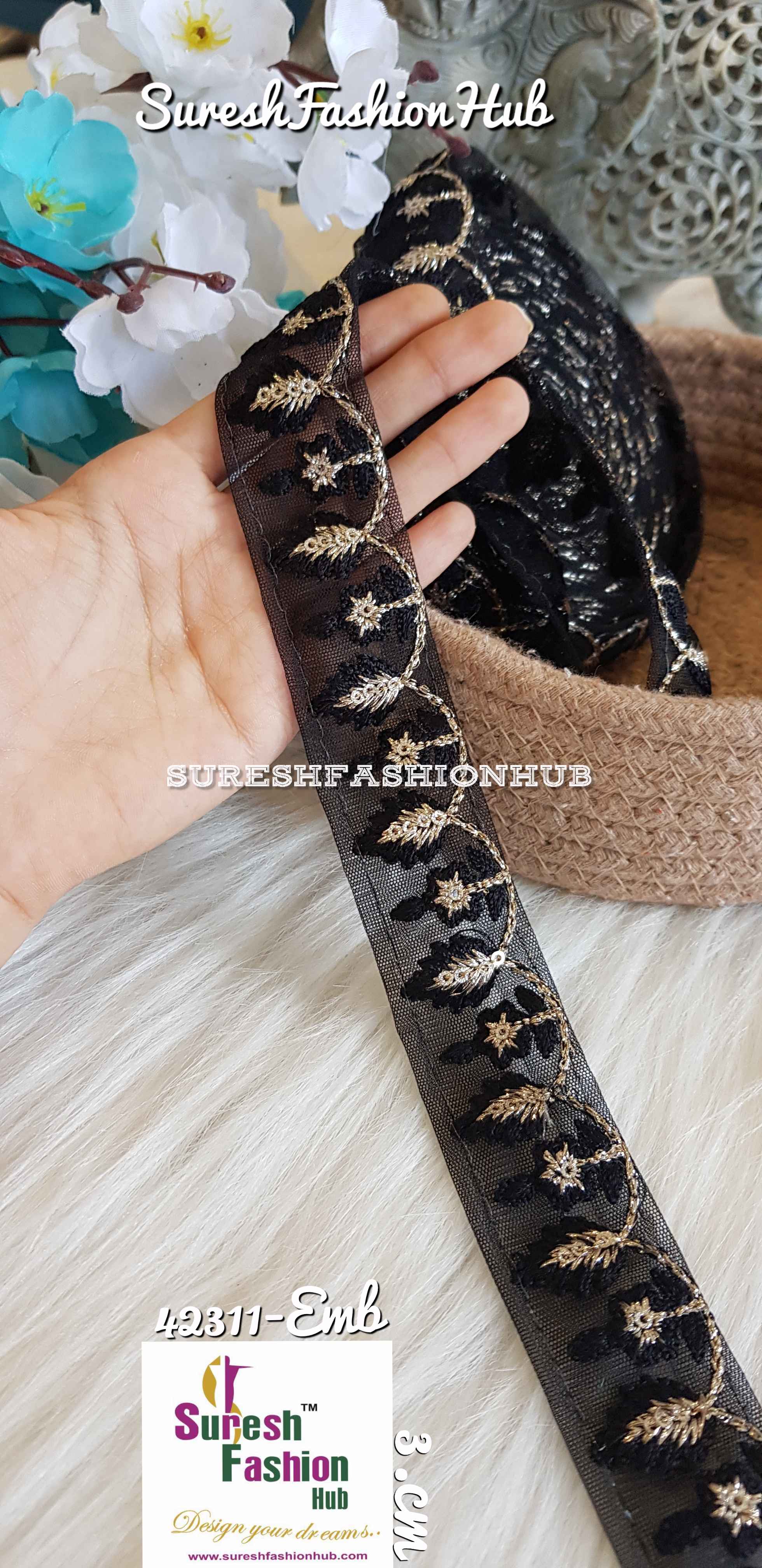 Indian Laces Embellishments Embroidery Saree Border Wholesale Silk Crafting Sewing Decorative Designer Ribbons #Blackborder  #Fancylaces #Decorativetrims #Embroideredborder #Sewingtrims #テープ #minne #lndianlaces #Sareeborder #アニー都城 #pasamanerías #pasamaneriasbordadas #Embellishments #可愛いマスク #Embroiderytrimmings #アクセサリー