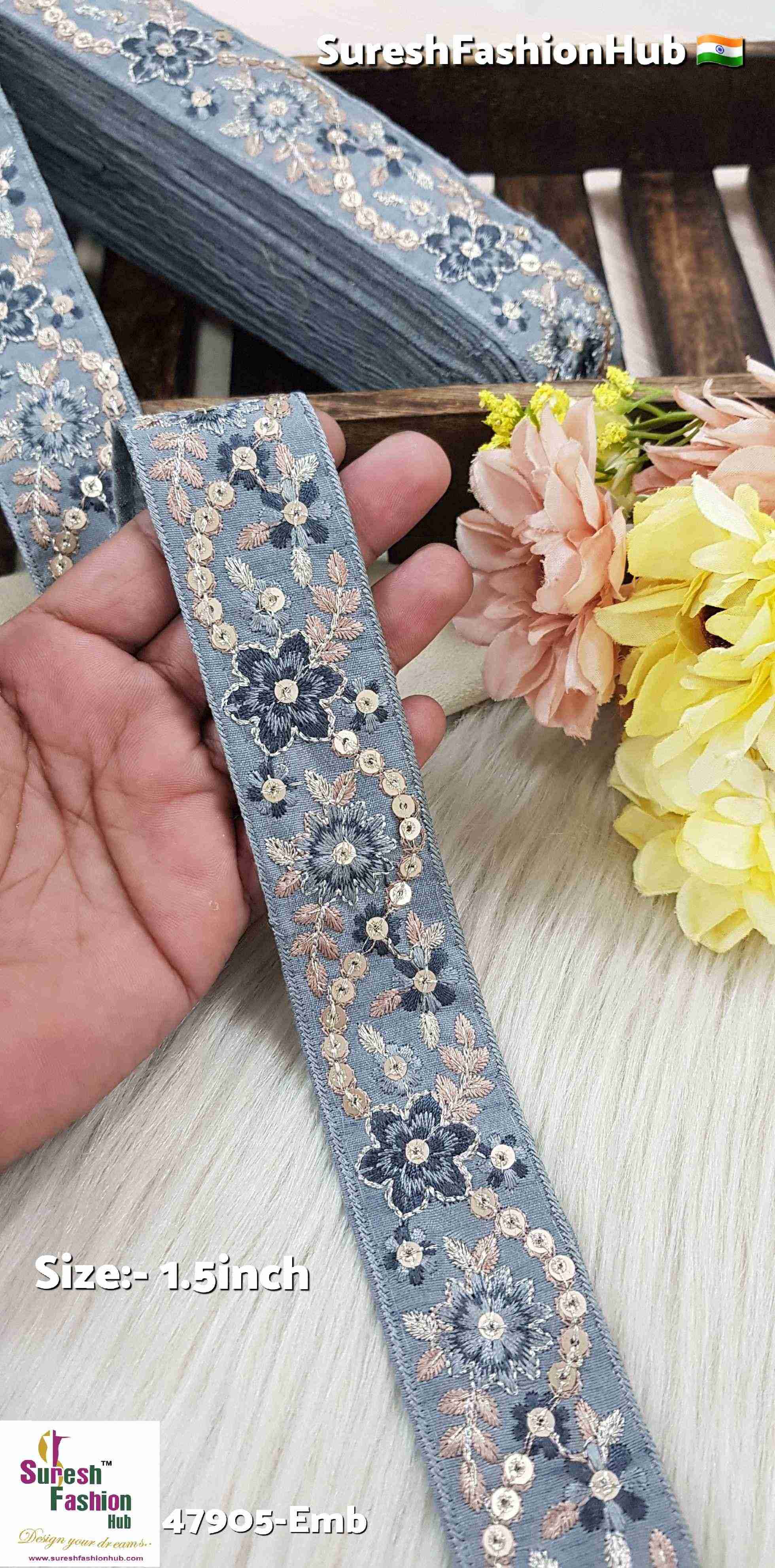 Dark Grey Glitter Bloom Floral Embroidery Lace
