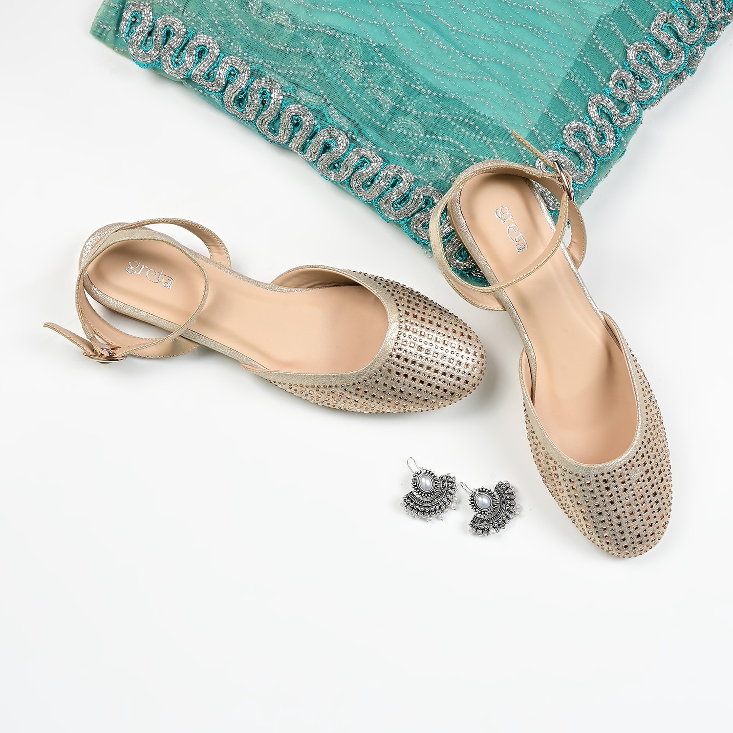 Women's Gold Sparkle Ankle Wrap Sandals