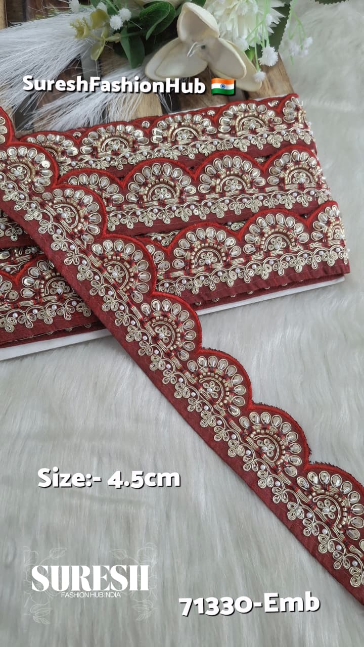 Maroon Tone-on-Tone Scallop Embroidery Lace – 71330-Emb