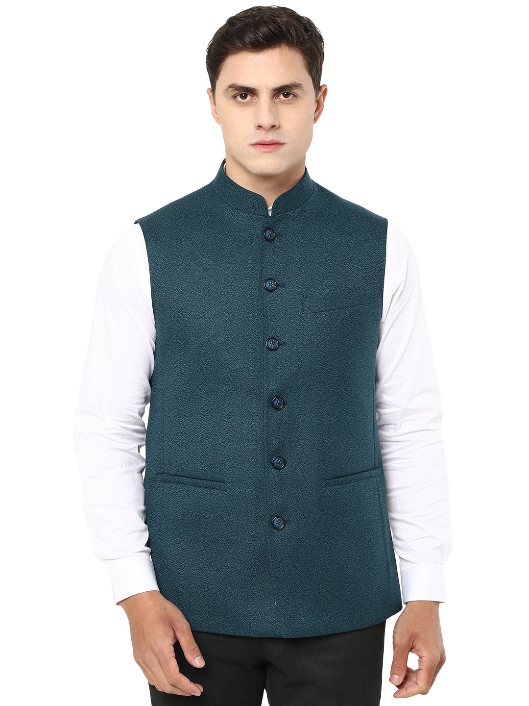 Teal Green Solid Regular Fit Modi Jacket JadeBlue