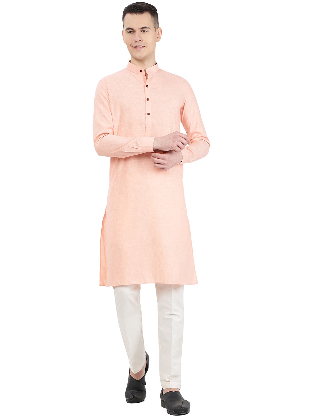 Pink Self Textured Regular Fit Modi Kurta | JadeBlue