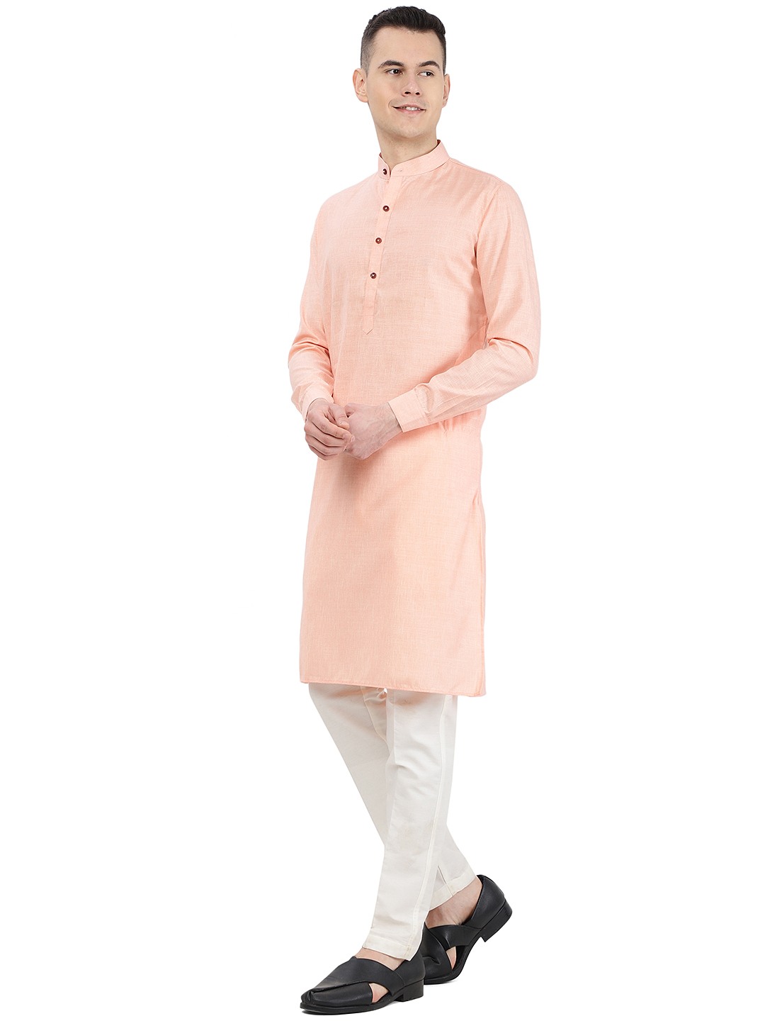 Pink Self Textured Regular Fit Modi Kurta | JadeBlue