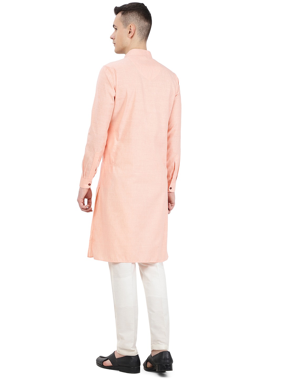 Pink Self Textured Regular Fit Modi Kurta | JadeBlue
