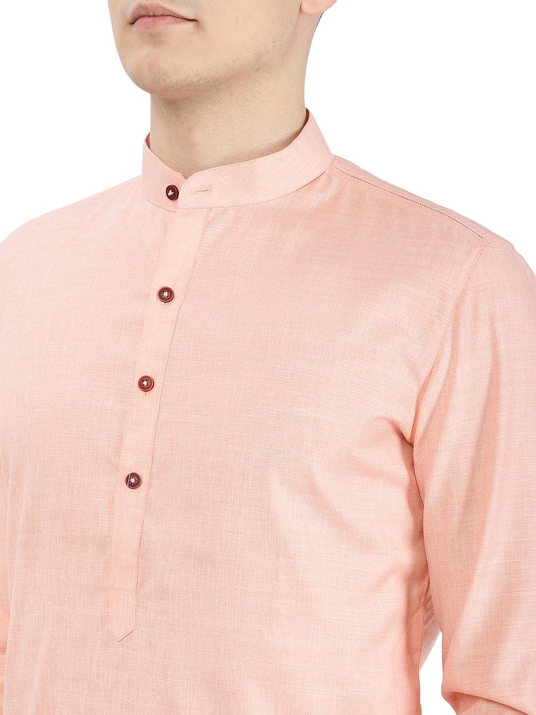 Pink Self Textured Regular Fit Modi Kurta | JadeBlue