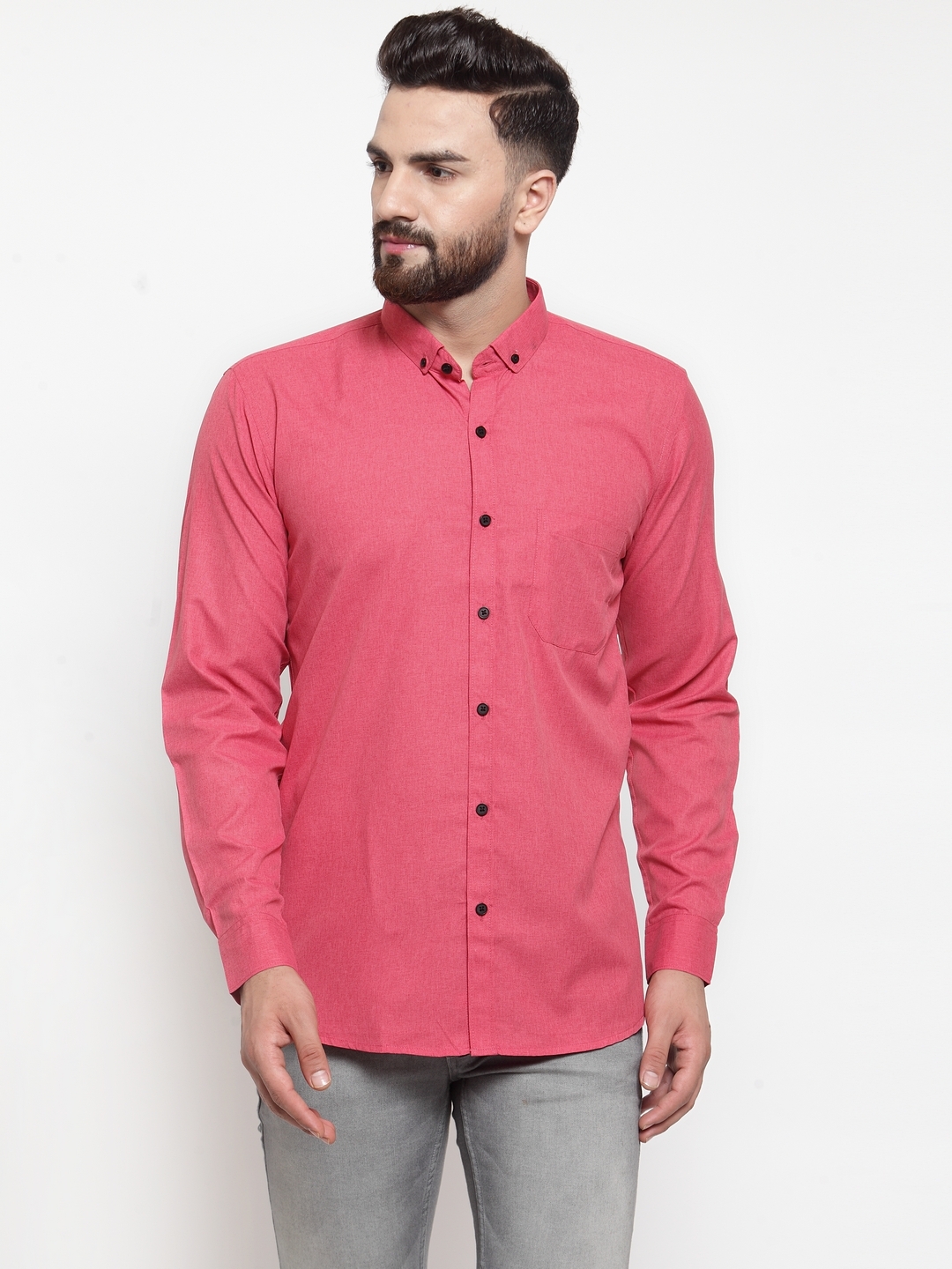 Jainish Men's Cotton Solid Button Down Casual Shirts