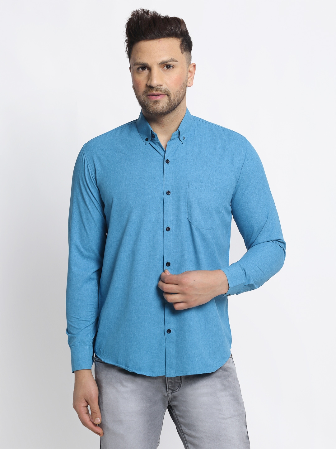 Jainish | Jainish Men's Cotton Solid Button Down Casual Shirts 0