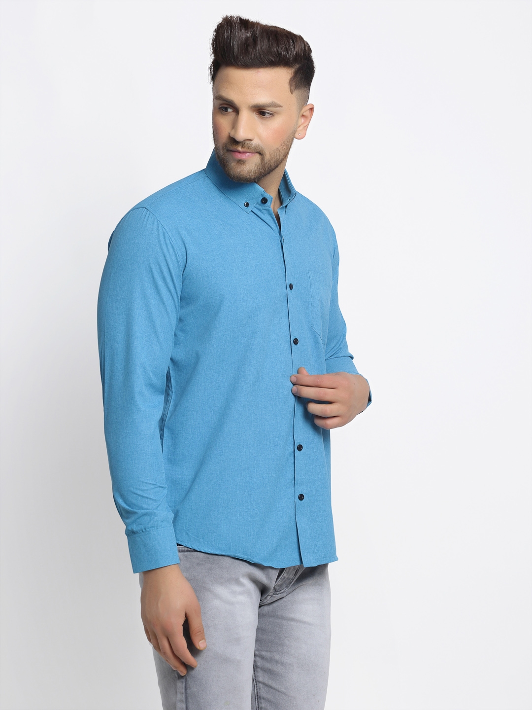 Jainish | Jainish Men's Cotton Solid Button Down Casual Shirts 1