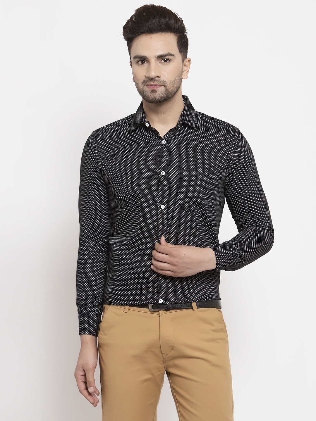 Jainish Men's Cotton Polka Dots Formal Shirts