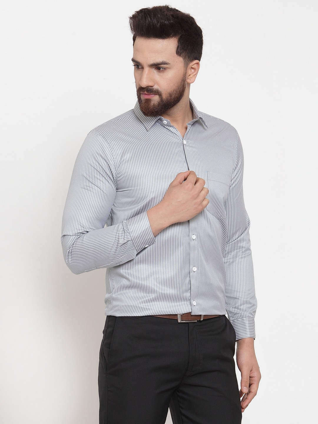 Jainish Men's Cotton Stiped Formal Shirts