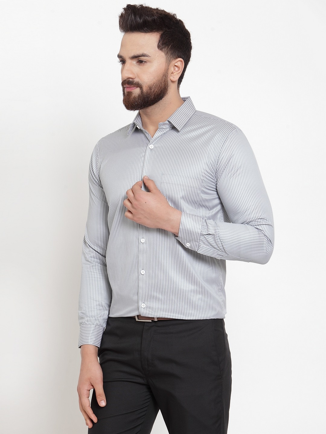 Jainish Men's Cotton Stiped Formal Shirts