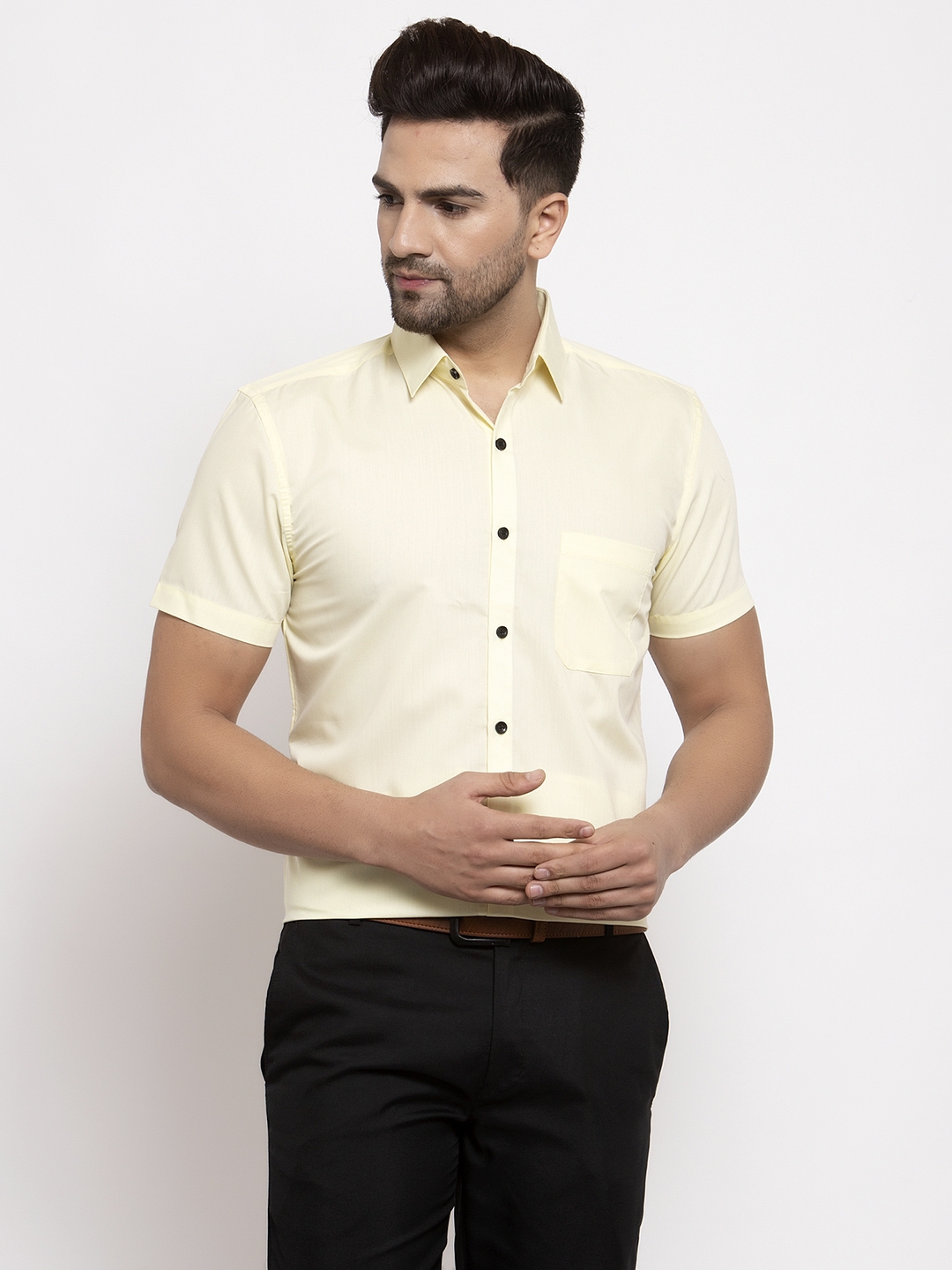 Jainish Men's Cotton Half Sleeves Solid Formal Shirts
