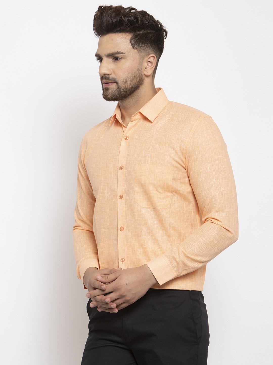Jainish Men's Dobby Solid Formal Shirts