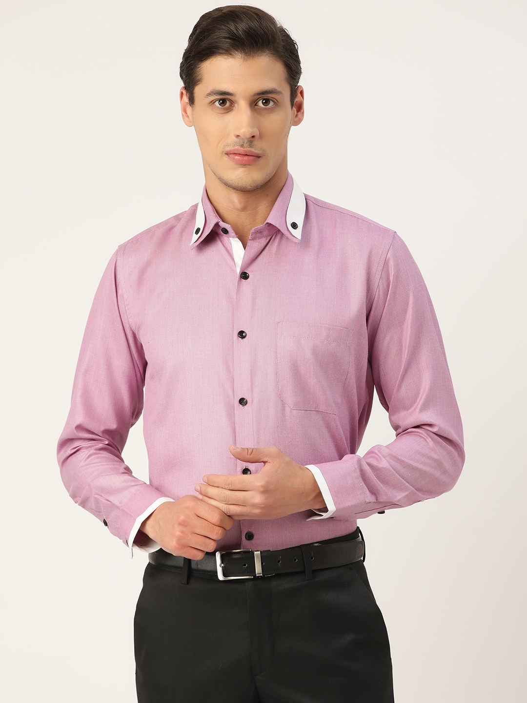 Jainish Men's Cotton Solid Double Collar Formal Shirts