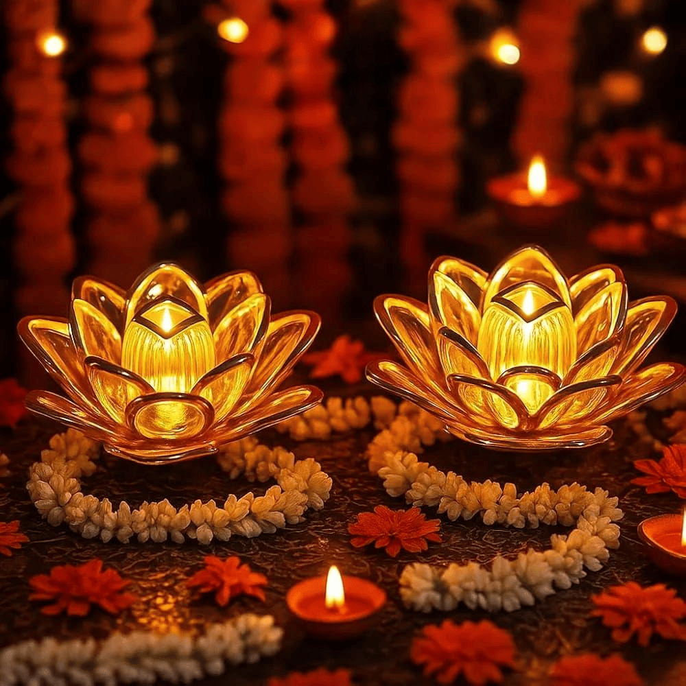 Set of 6 Premium Golden LED Lotus Lamp for Home Decor