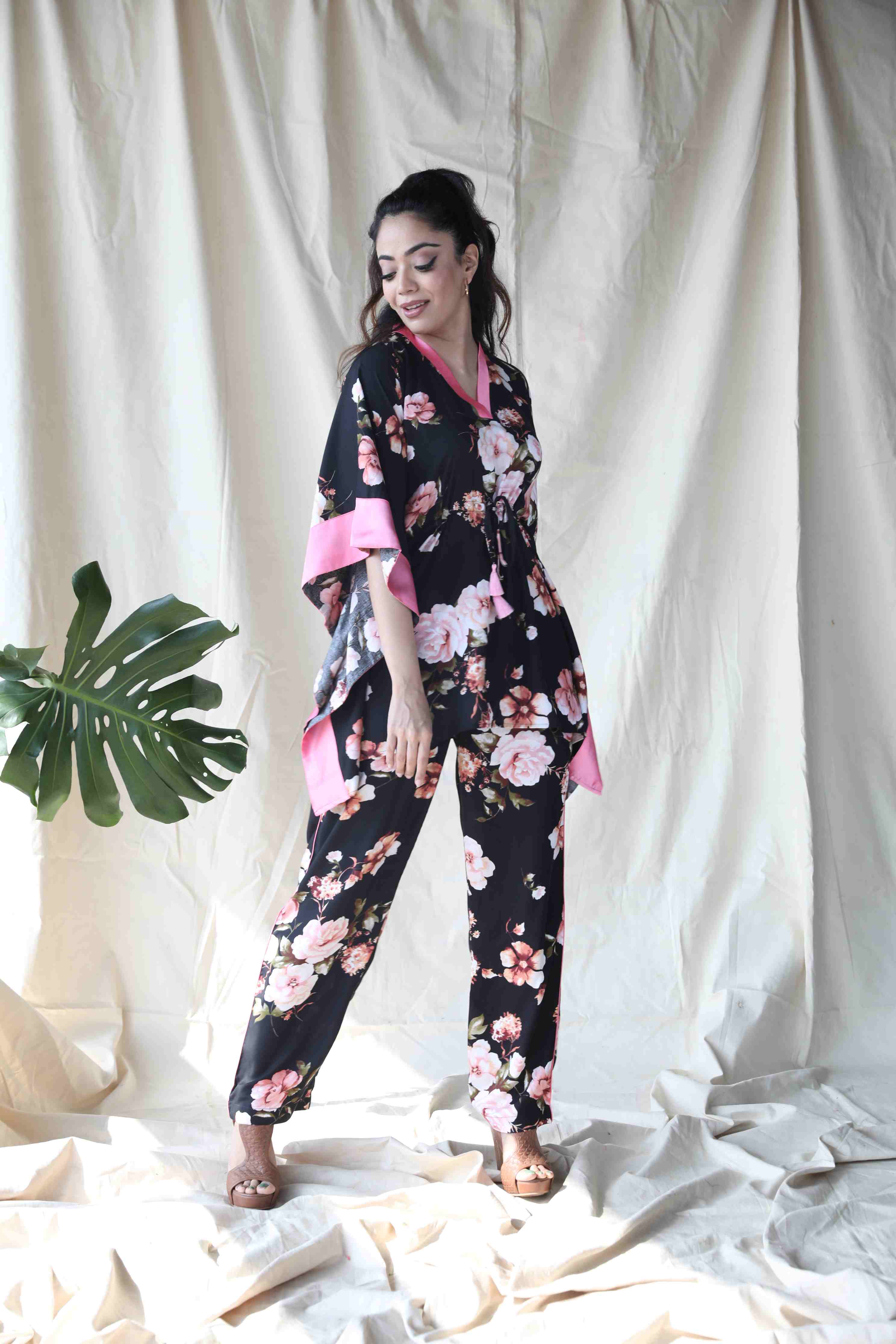 Black Floral Kaftan Set