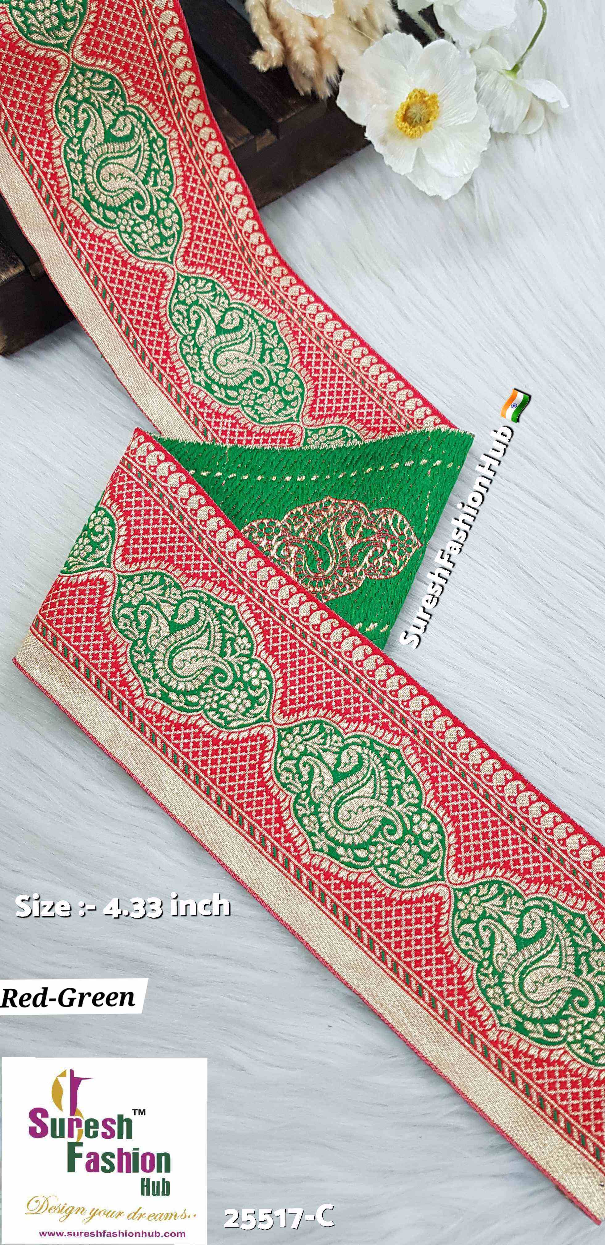 Red-Green Keri Floral Banarasi Lace