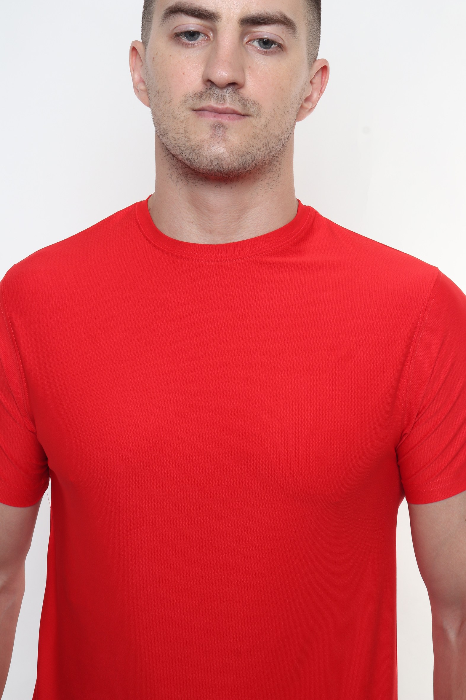 Red Solid Round Neck T Shirt