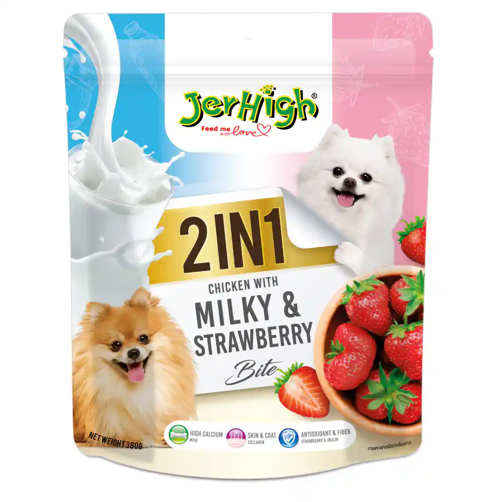JerHigh 2in1 Milky & Strawberry Bite Dog Treats - 380 g