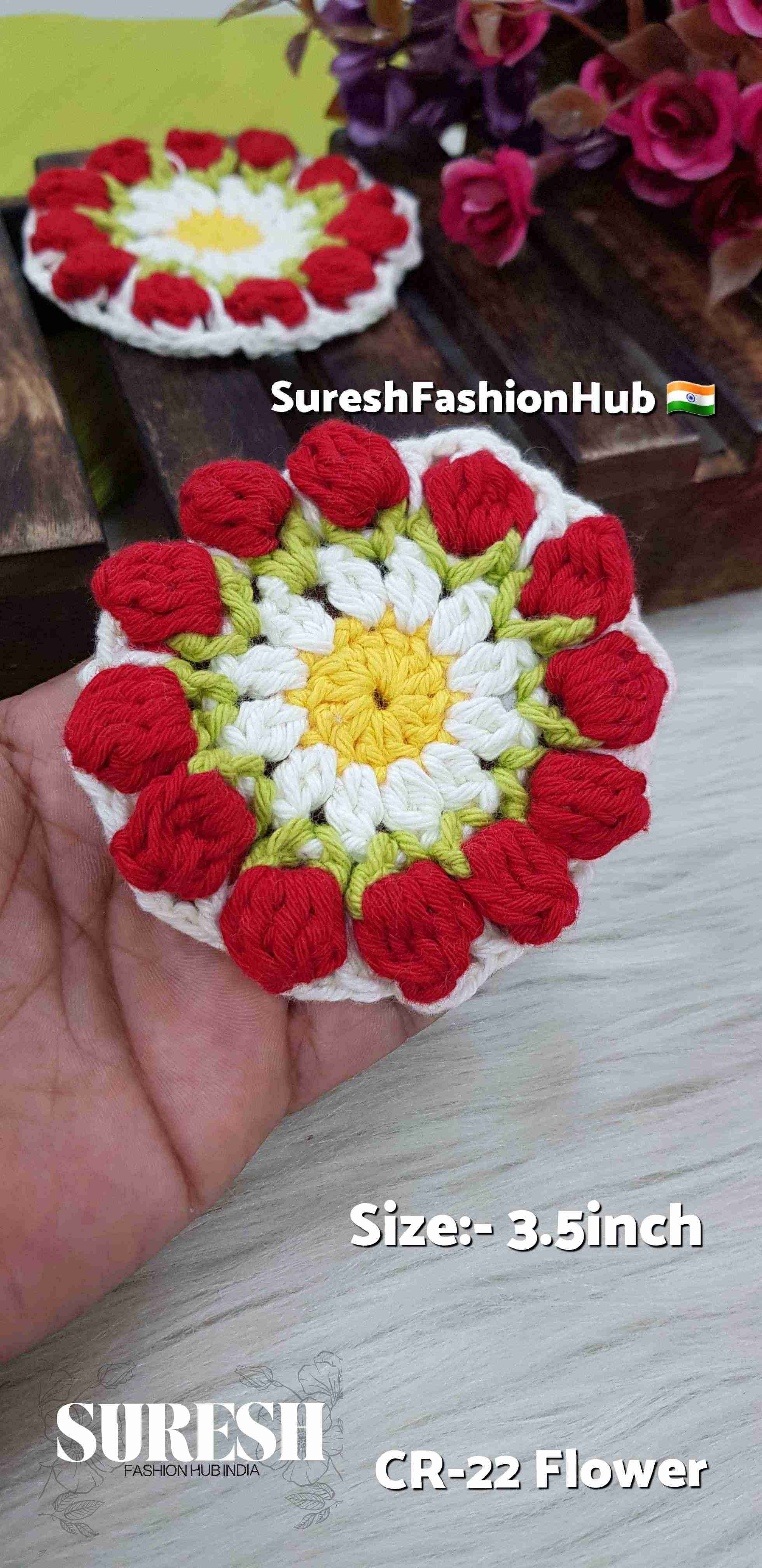 Scarlet Bloom Hand Crochet Floral Patch – Red | Cr-22