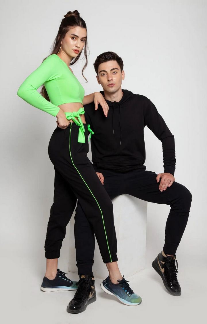 Black joggers hot sale with green stripe