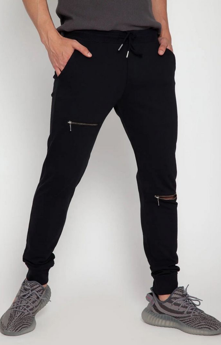 Black Tapered Zip Joggers