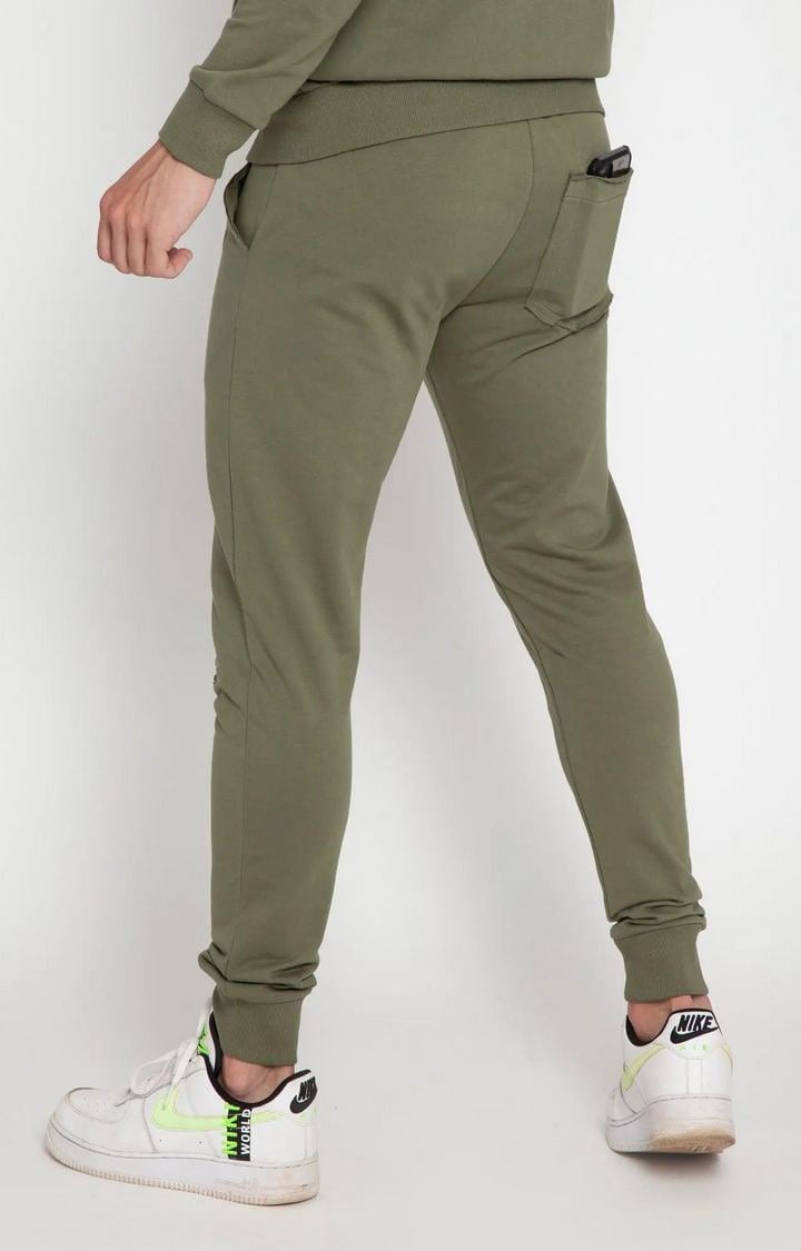 Olive Green Tapered Zip Joggers