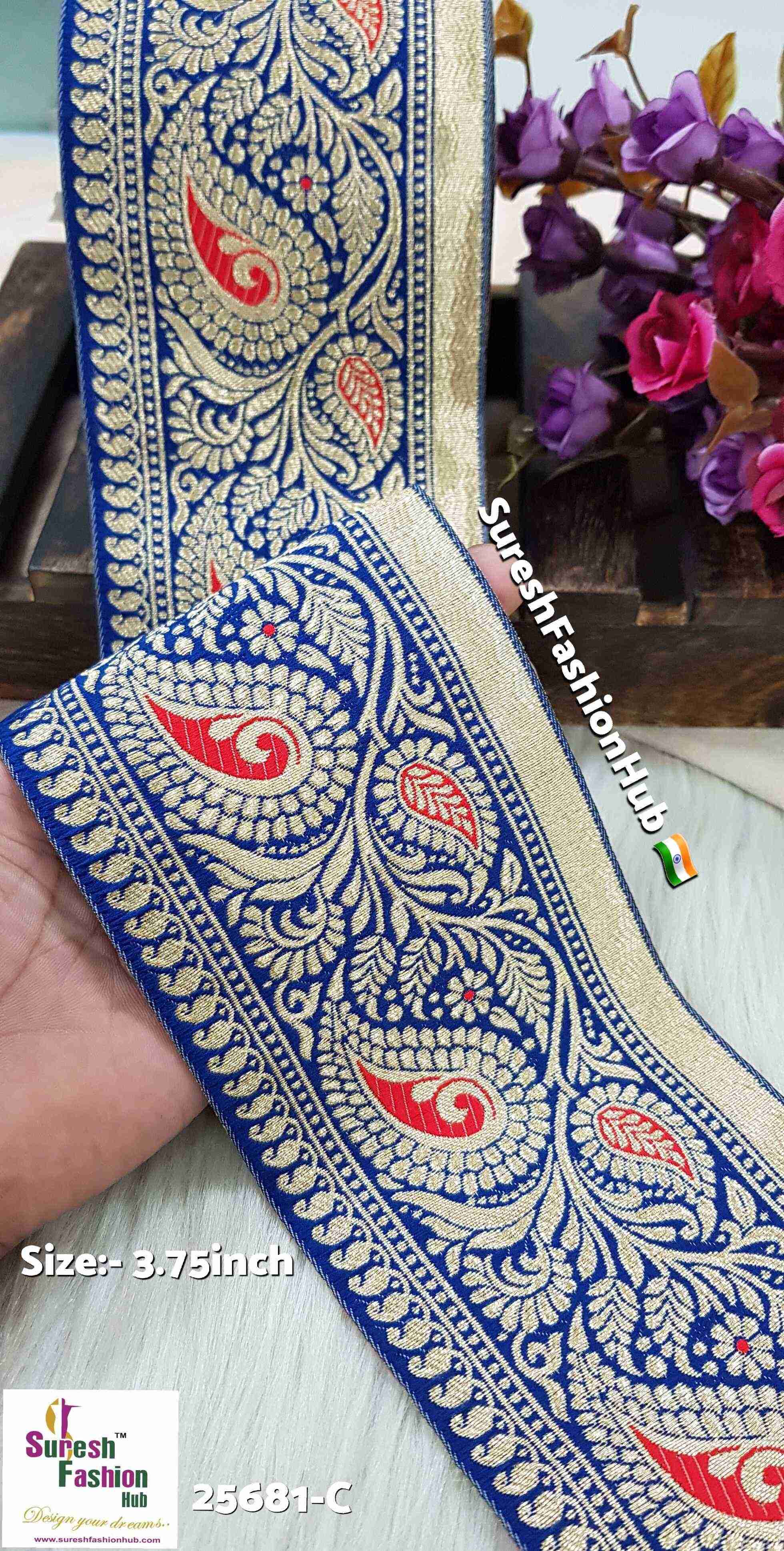 Navy Blue Keri & Floral Banarasi Lace