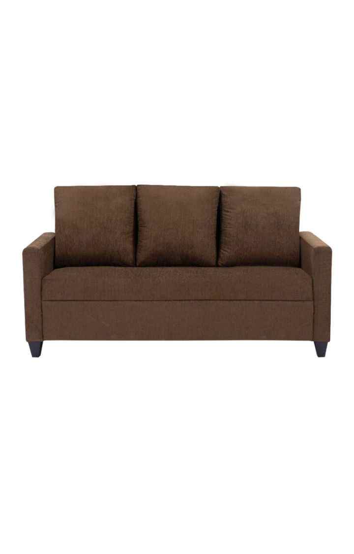 NEUDOT Saya Sofa for Living Room |3 Persons Sofa|Premium Fabric with Cushioned Armrest | Solid Wood Frame|3 Seater in Saya Brown Color