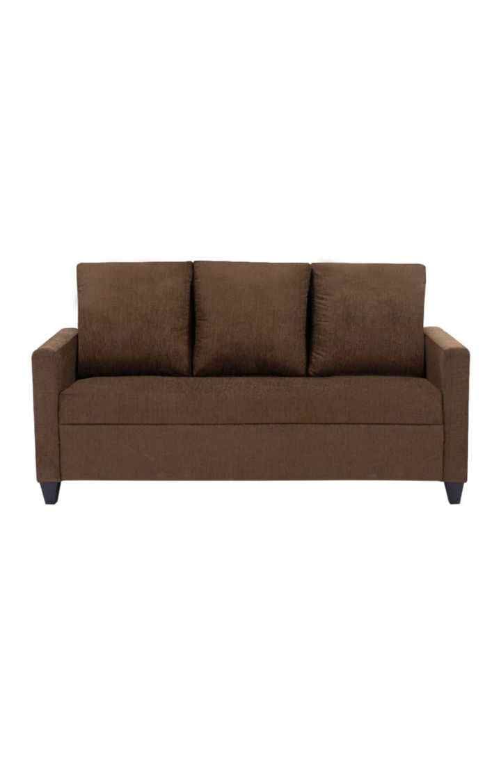NEUDOT Saya Sofa for Living Room |3 Persons Sofa|Premium Fabric with Cushioned Armrest | Solid Wood Frame|3 Seater in Saya Brown Color