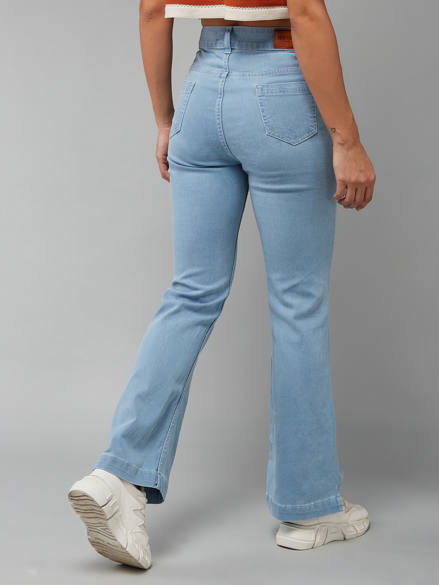 Women's Light Blue Bootcut High rise Clean look Regular Stretchable Denim Jeans