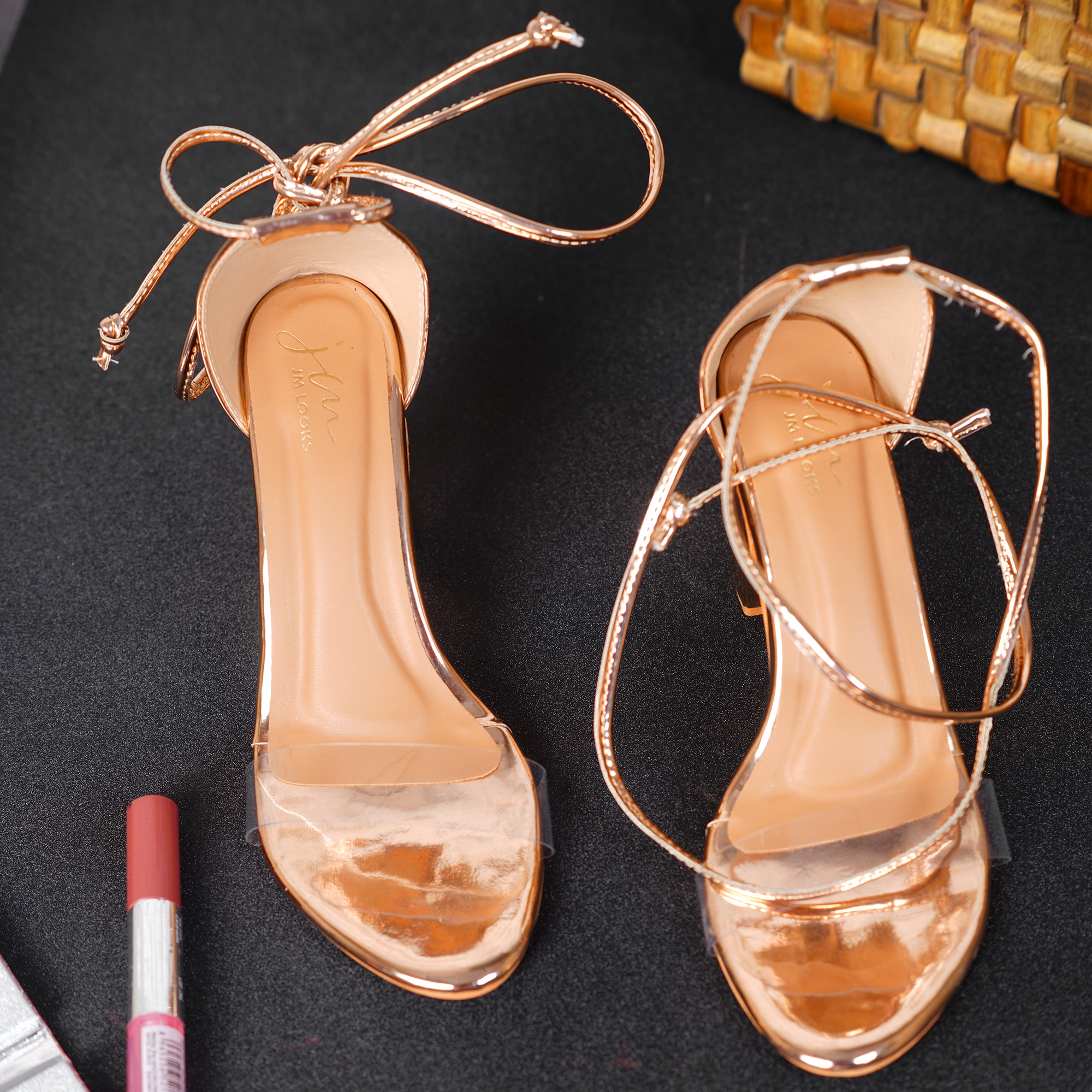 JM LOOKS | JM LOOKS Transparent & Rose Gold  Block Heels Sandal Comfortable Stylish Casual and Party  1