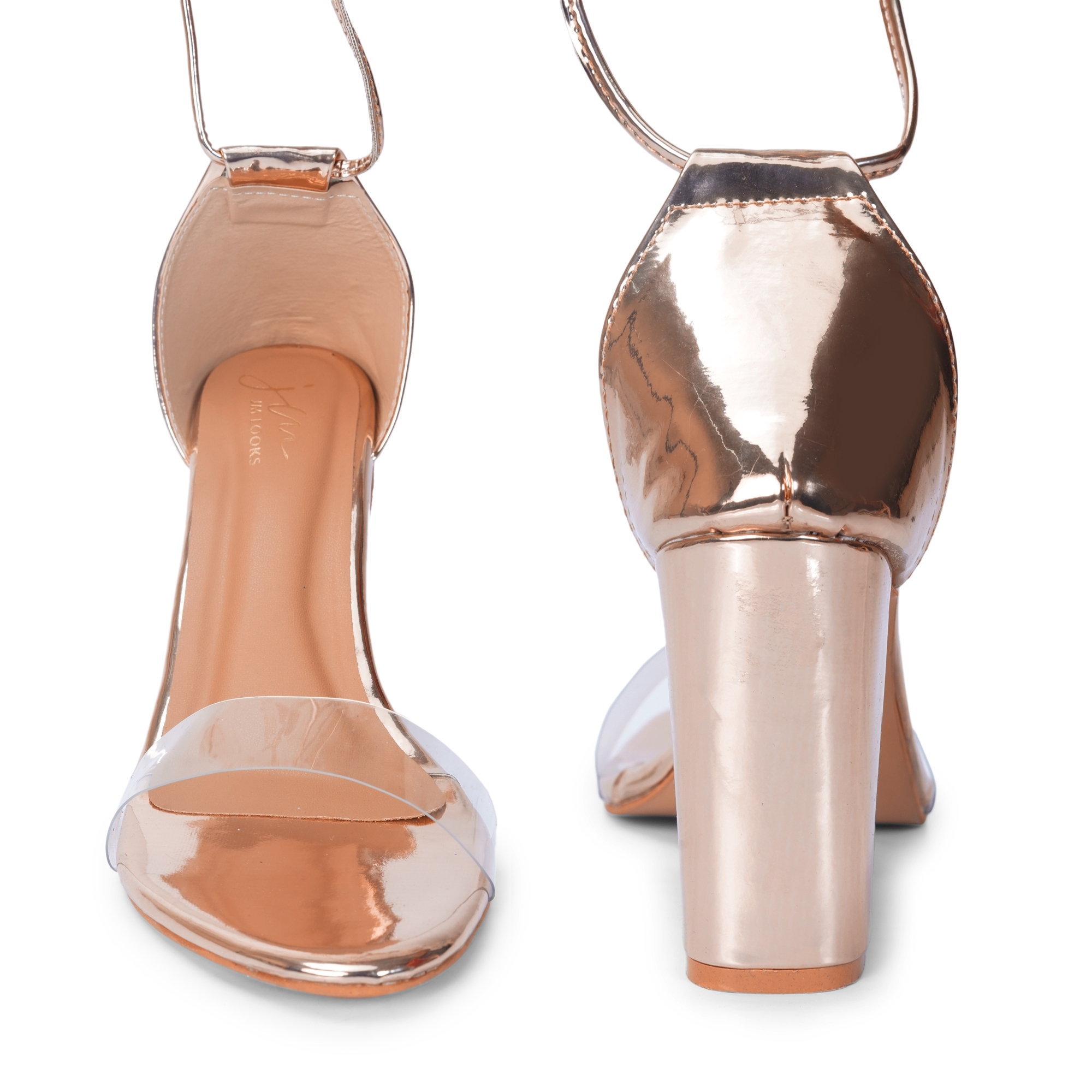 JM LOOKS | JM LOOKS Transparent & Rose Gold  Block Heels Sandal Comfortable Stylish Casual and Party  5