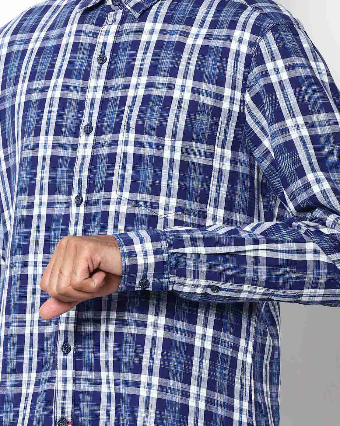 JOHN PLAYERS JEANS | Checked Slim Fit Shirt with Patch Pocket|3