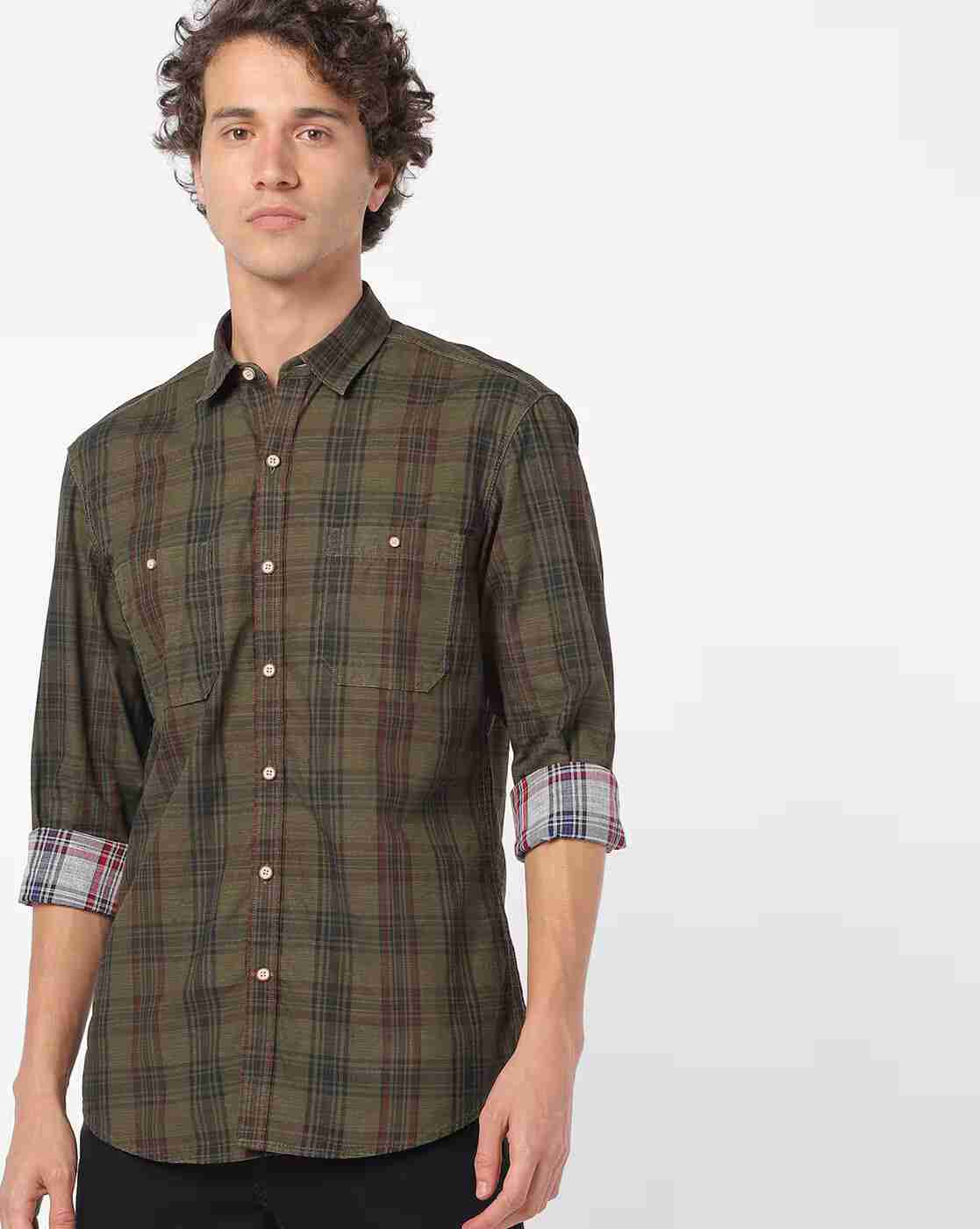 Checked Slim Fit Shirt with Patch Pockets