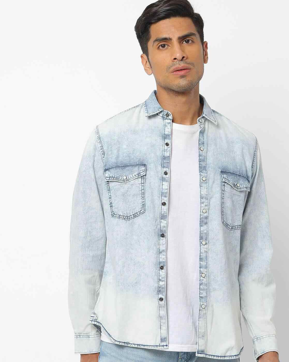 JOHN PLAYERS JEANS | Washed Slim Fit Shirt with Curved Hemline|0