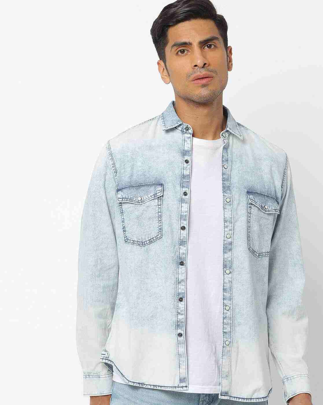 JOHN PLAYERS JEANS | Washed Slim Fit Shirt with Curved Hemline|0