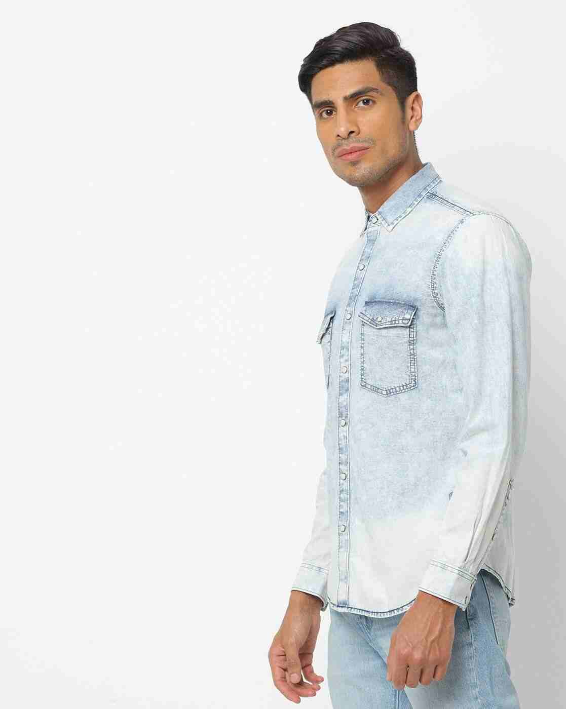 JOHN PLAYERS JEANS | Washed Slim Fit Shirt with Curved Hemline|1