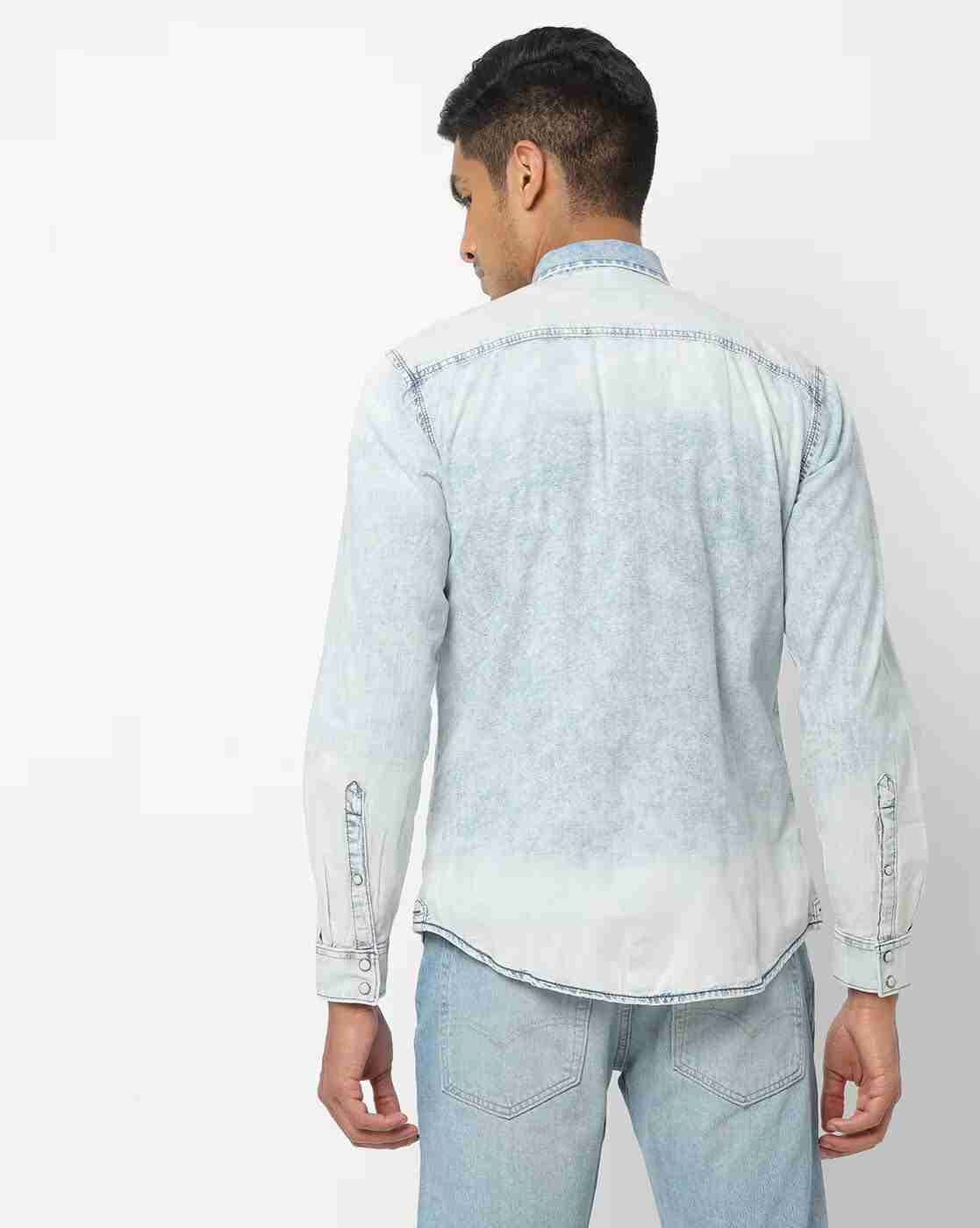 JOHN PLAYERS JEANS | Washed Slim Fit Shirt with Curved Hemline|2