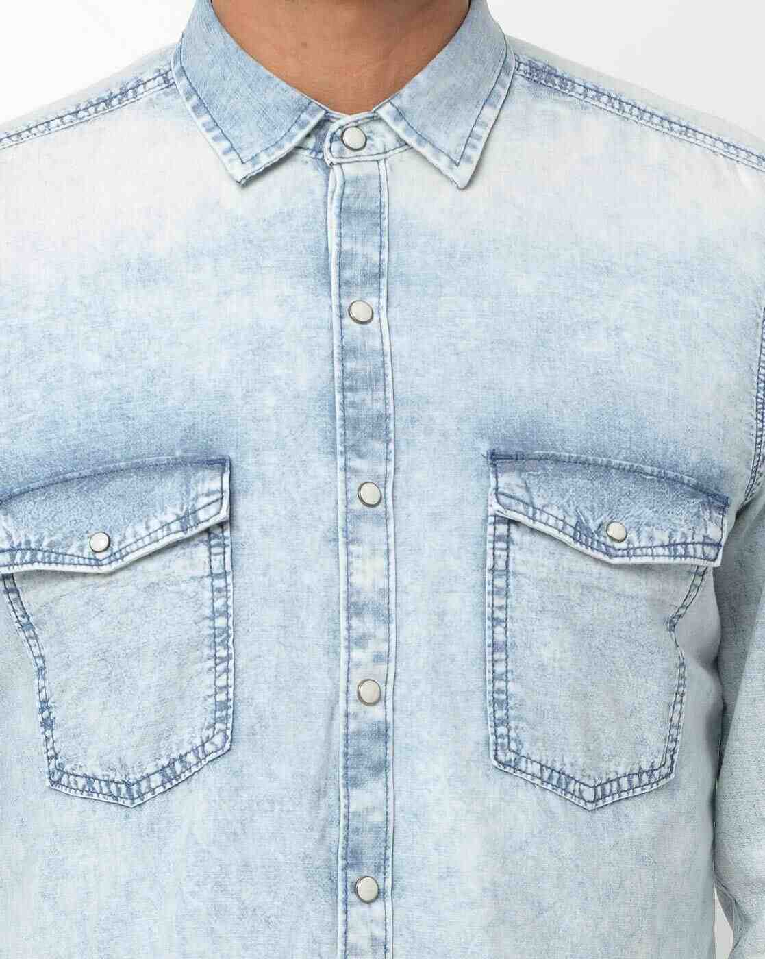 JOHN PLAYERS JEANS | Washed Slim Fit Shirt with Curved Hemline|3
