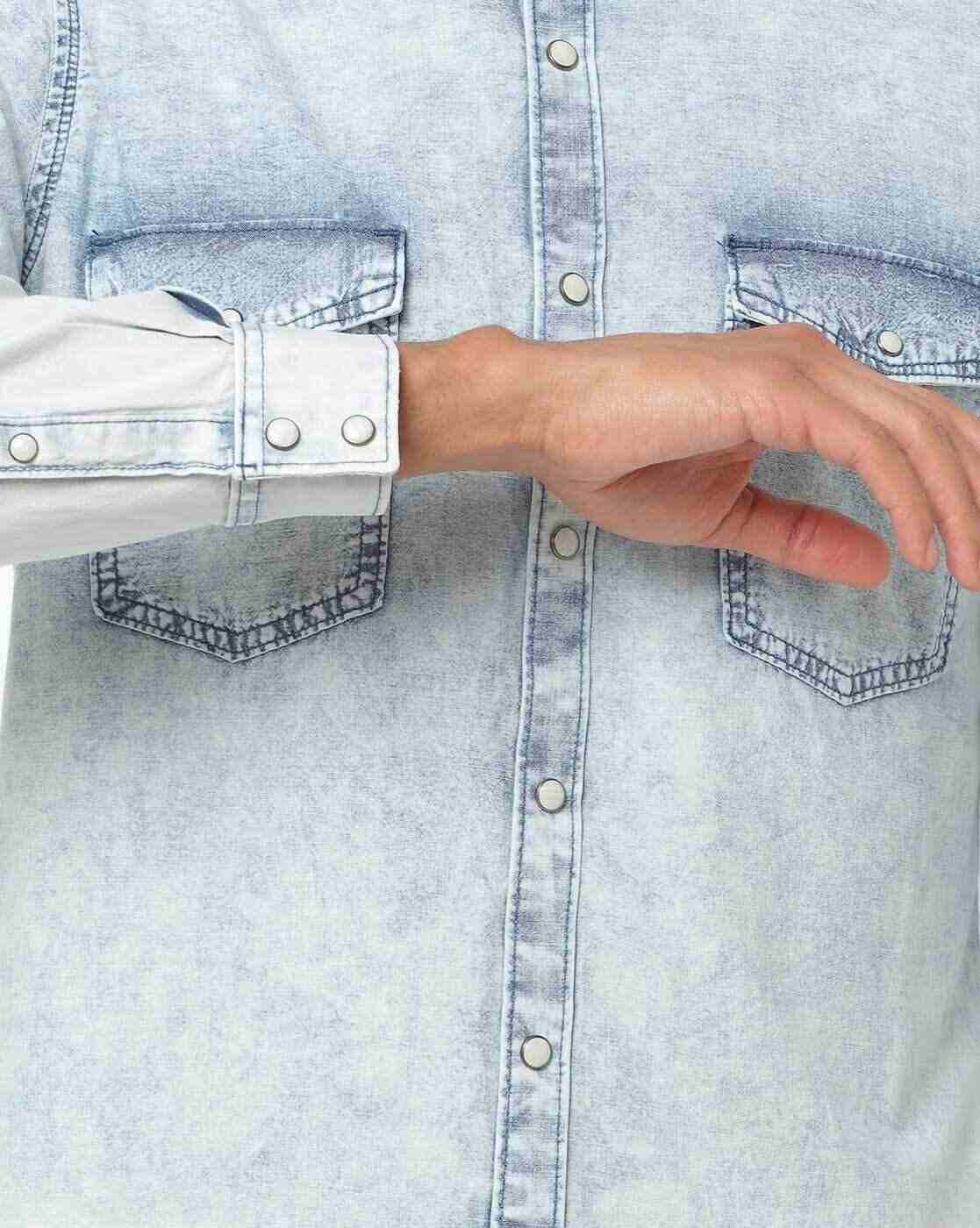 JOHN PLAYERS JEANS | Washed Slim Fit Shirt with Curved Hemline|4