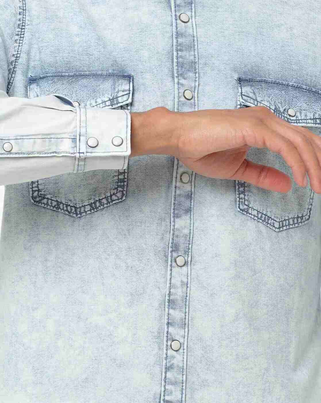 JOHN PLAYERS JEANS | Washed Slim Fit Shirt with Curved Hemline|4