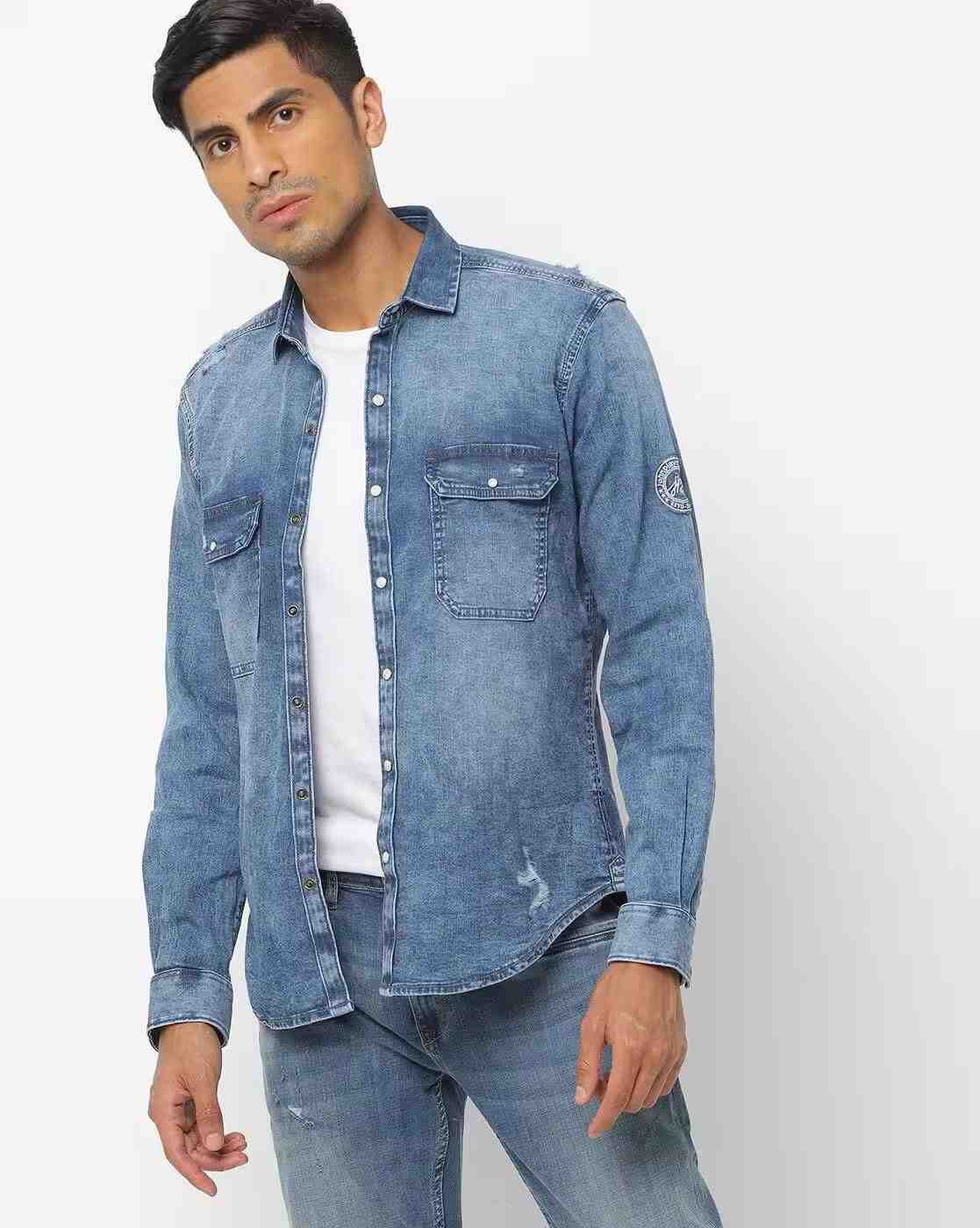 JOHN PLAYERS JEANS | Mid-Wash Slim Fit Shirt with Flap Pockets|0